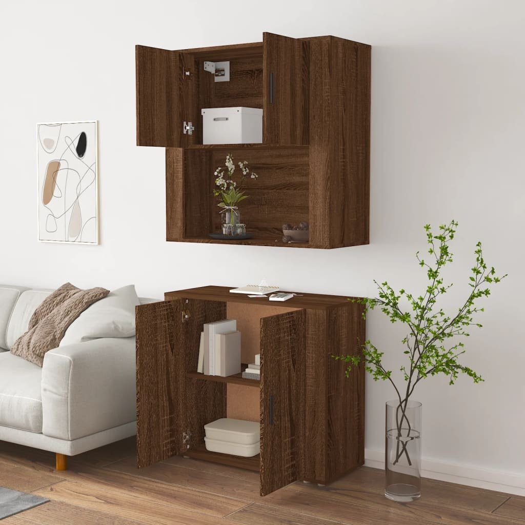 vidaXL Sideboard Highboard Braun Eichen-Optik Holzwerkstoff (2 St)