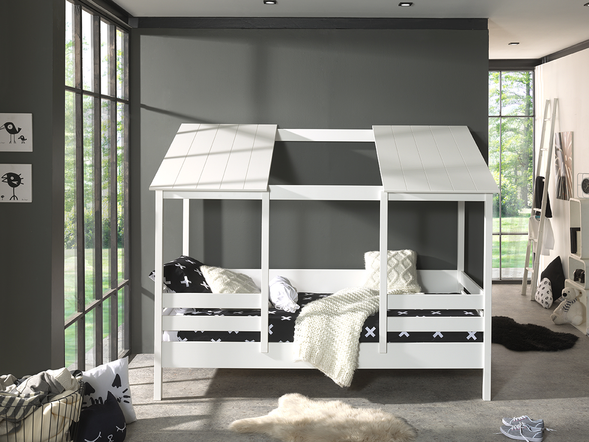 VIPACK Hausbett mit 90 x 200 cm Liegefläche, offenes Dach in Weiß
