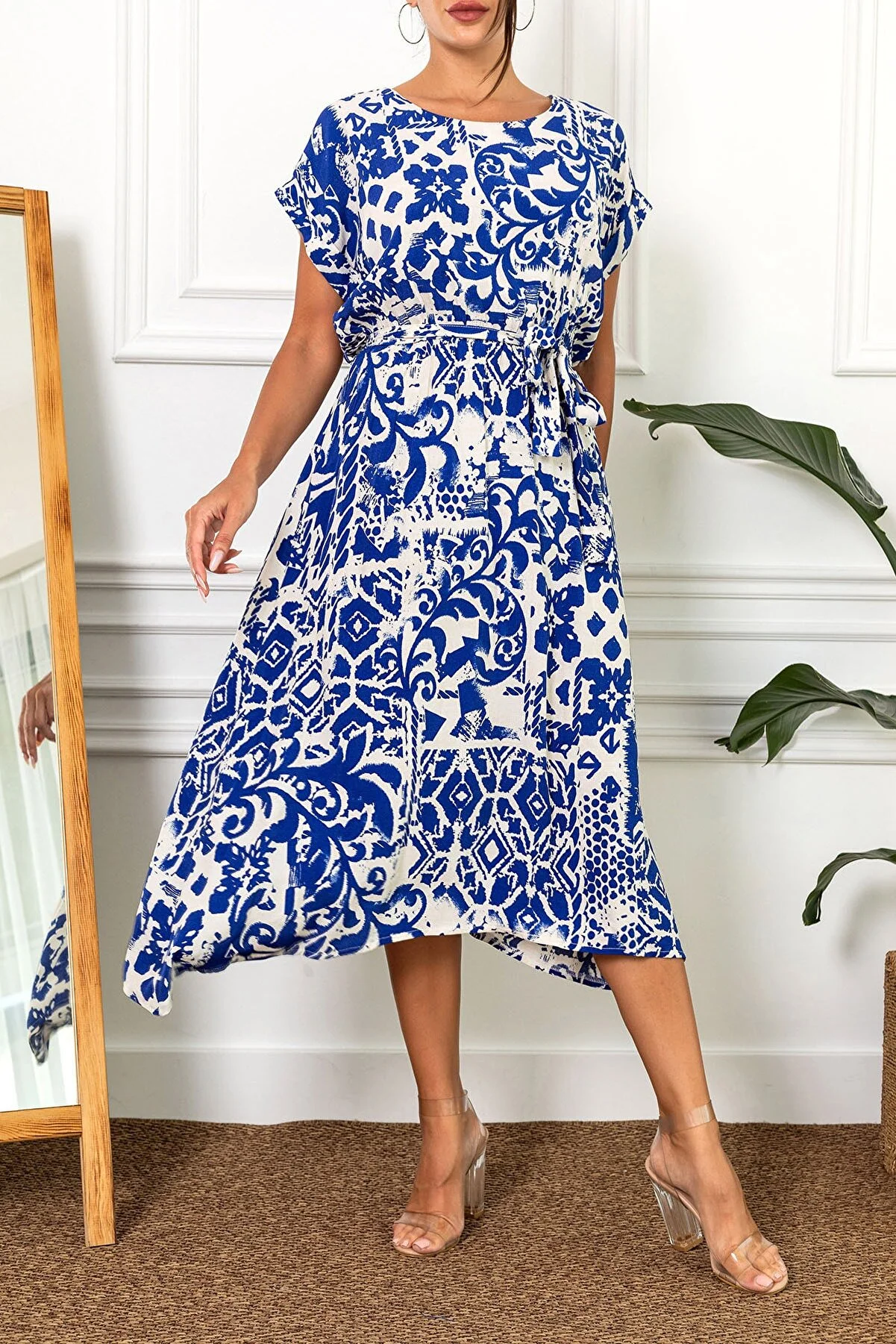 armonika  Damenkleid mit Sax-Taille und elastischem Bindemuster, ARM-22Y001044