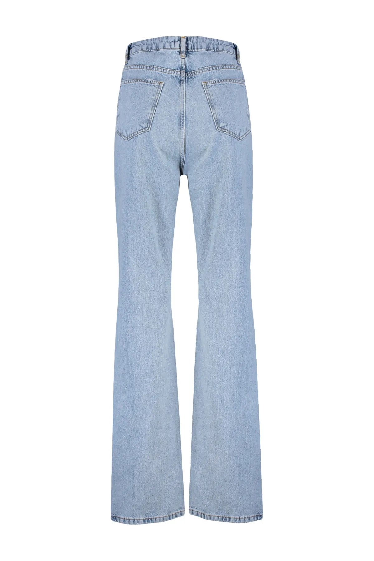 Trendyol Collection  Blaue zerrissene High Waist Lange Gerade Jeans TWOSS22JE0236