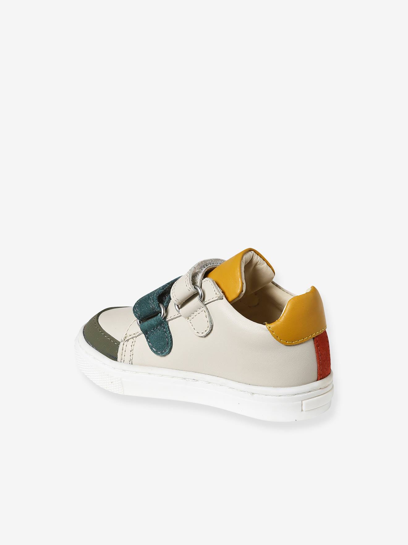Baskets en cuir scratchées bébé écru