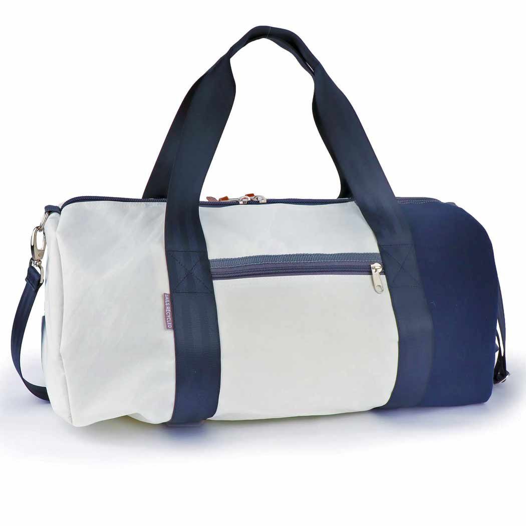 360Grad Reisetasche Reisetasche recyceltes Segeltuch Pirat Weiß Blau Zahl Orange