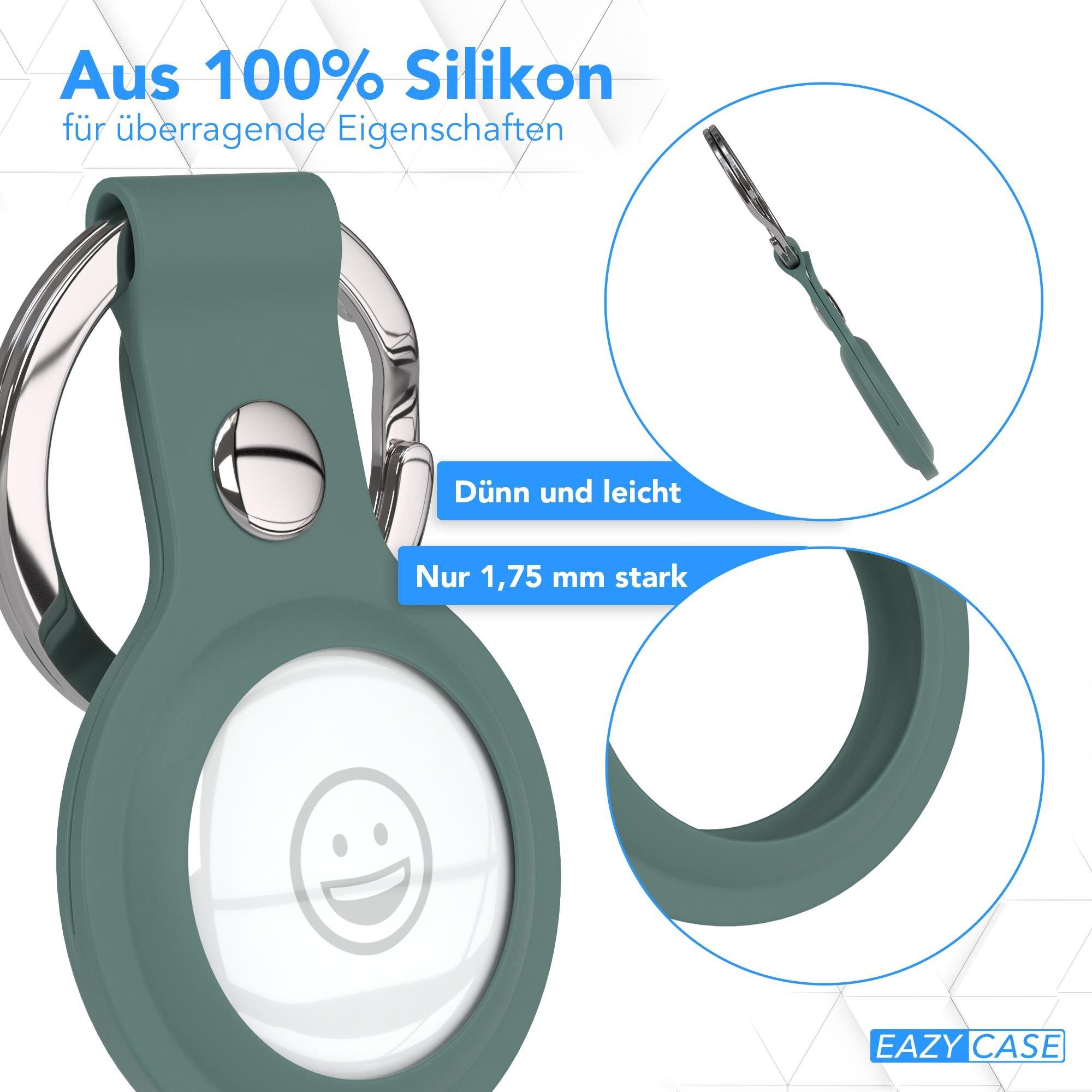 EAZY CASE Schlüsselanhänger Anhänger kompatibel mit Apple AirTag, Airtags Hülle aus Silikon Ring Schlüssel flexibel Tasche Nacht Grün