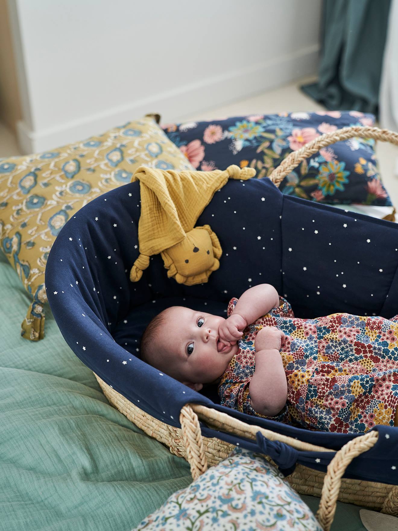 Vertbaudet Bezug für Baby Tragetasche, personalisierbar - mehrfarbig bedruckt/herzen