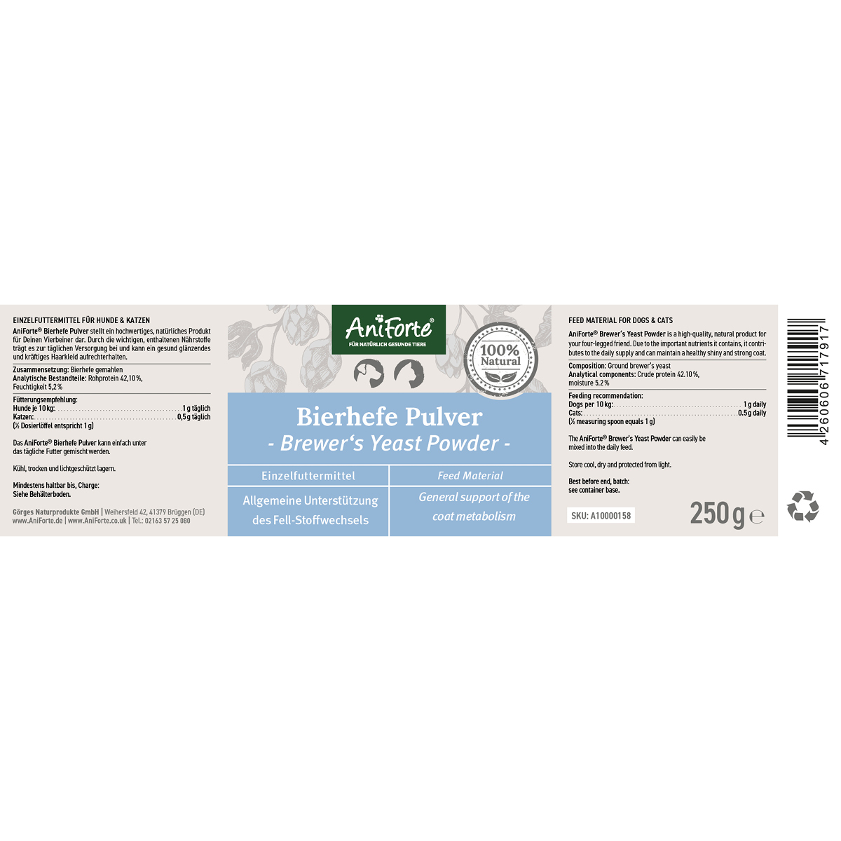 Aniforte Ergänzungsfutter & Aufzucht Aniforte Bierhefe Pulver 500g 250 g