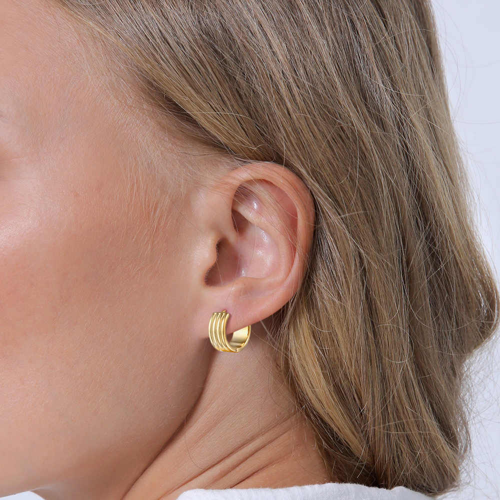 Elli Elli Boucles d'Oreilles Femmes Créoles Rainures Texture Chunky Couleur Or Boucles d'oreilles