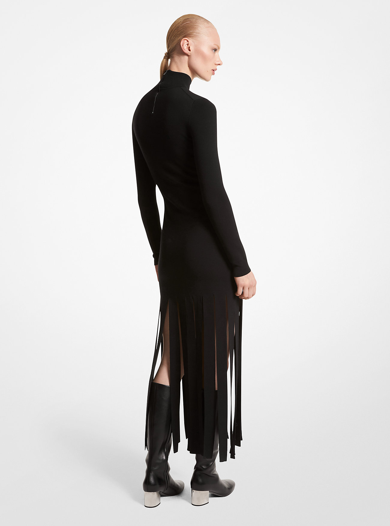 Abito lungo a trapezio in misto lana merino - NERO