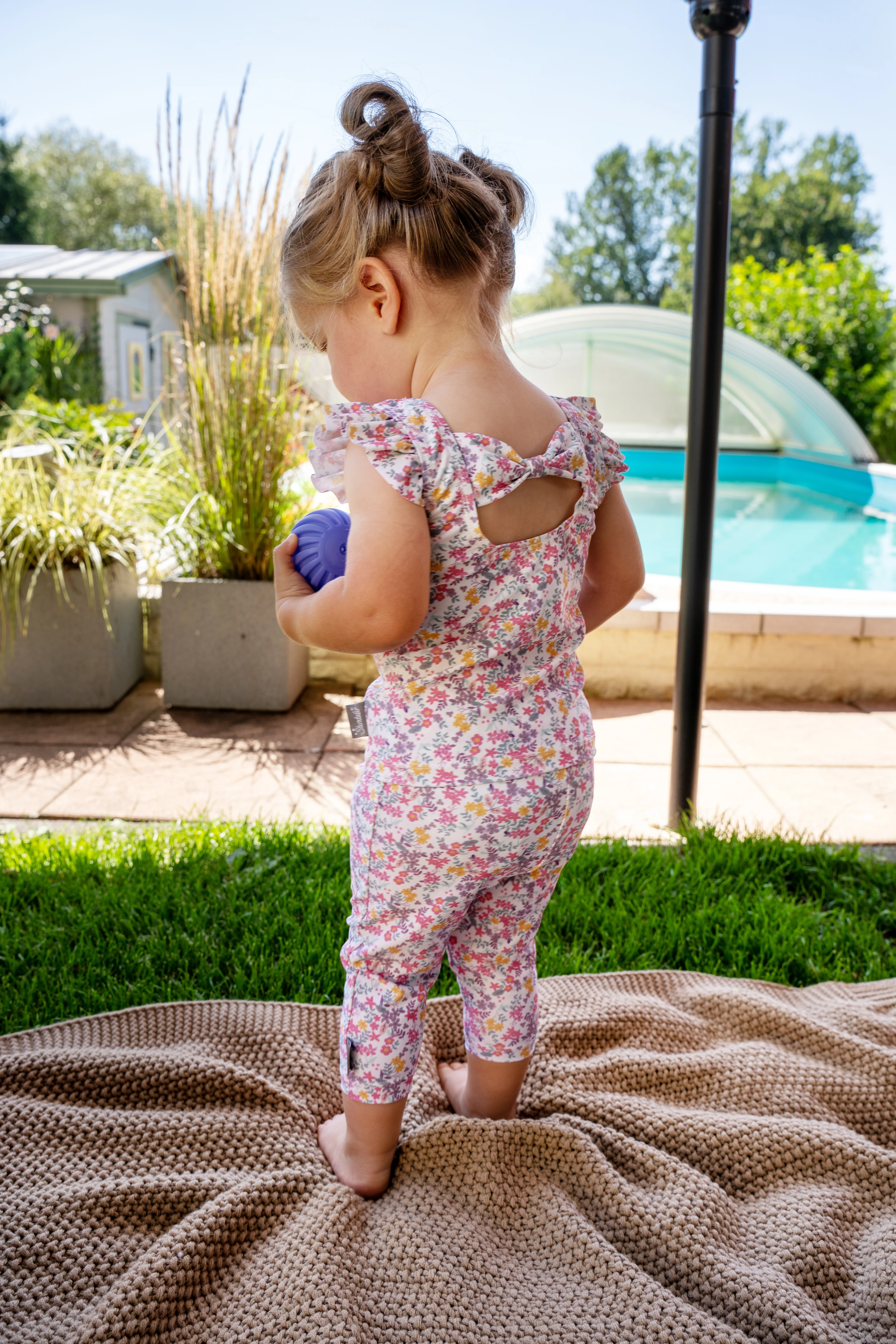 Leggings bedruckt mit Blumen in ecru