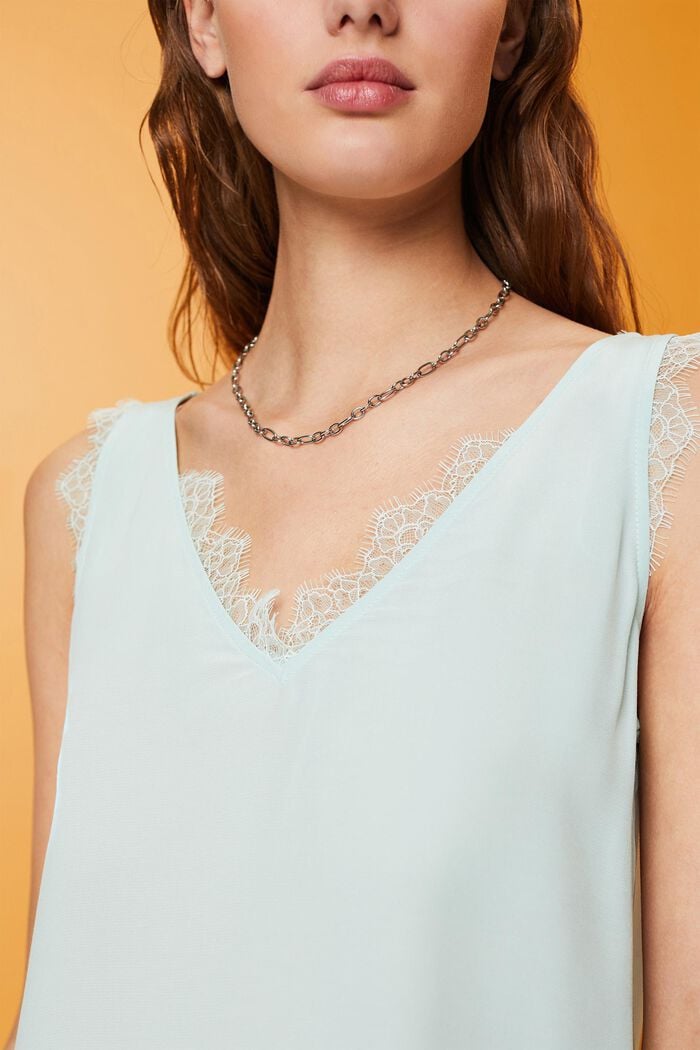 Ärmellose Bluse mit Spitzenbesatz