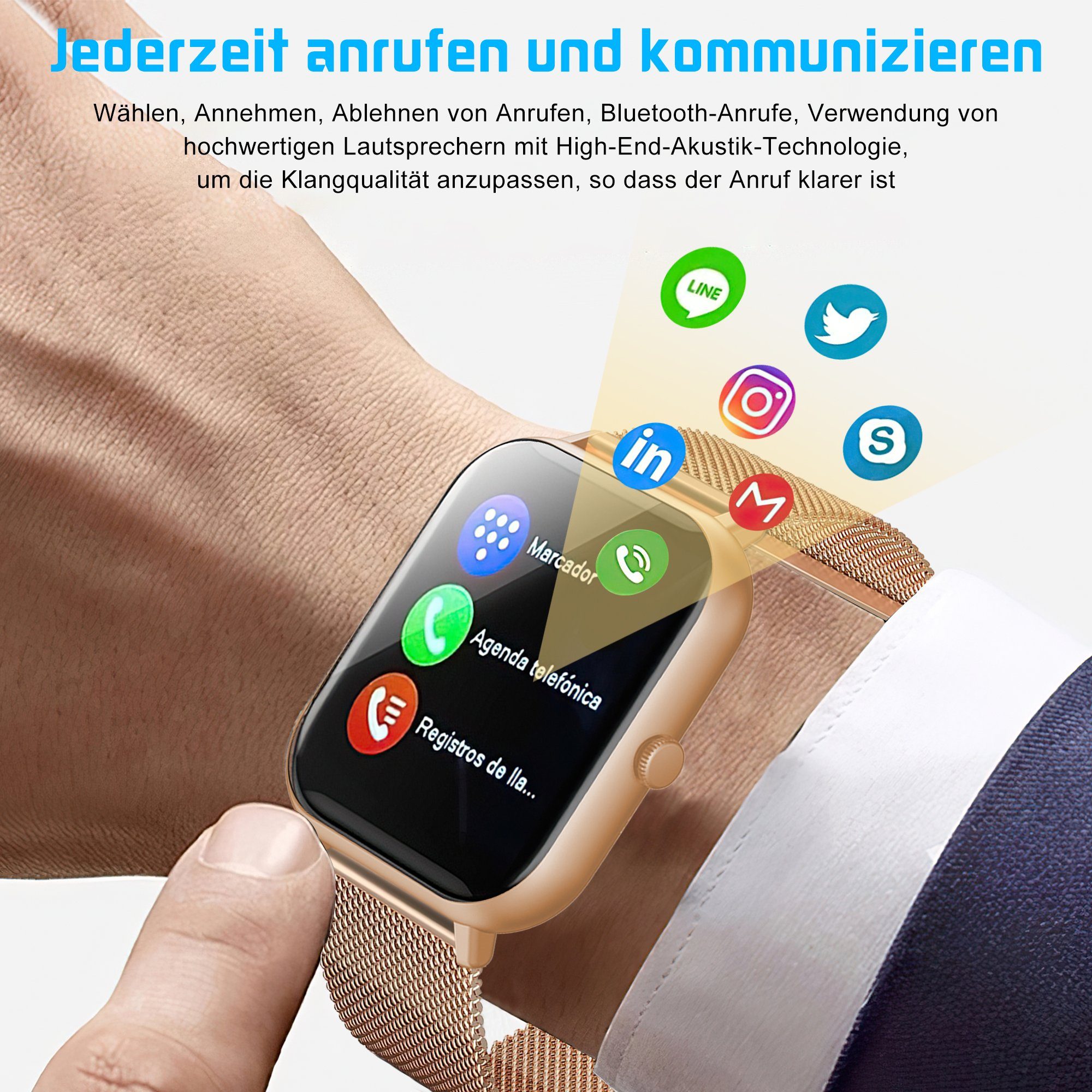 Tisoutec Smartwatch Damen Herren Smartwatch (Fitnessuhr mit Telefonfunktion/WhatsApp Notiz,Smartwatch Fitness Tracker Uhr IP67 Wasserdicht,1.83