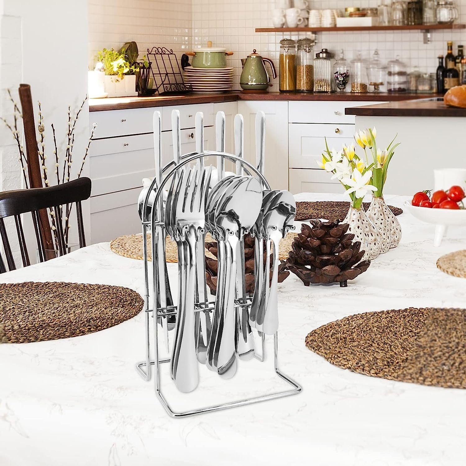 Mutoy Besteck-Set Besteckset,30 Stück Edelstahl Besteck Set 6 Personen,Spiegelpoliert, für Restaurant Party Hochzeit,Spülmaschinenfest,mit Ständer