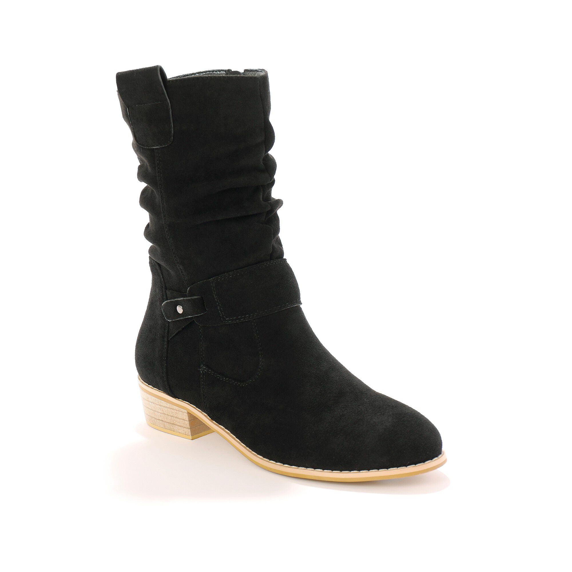 Bottes mi-hautes plissées à petit talon effet bois