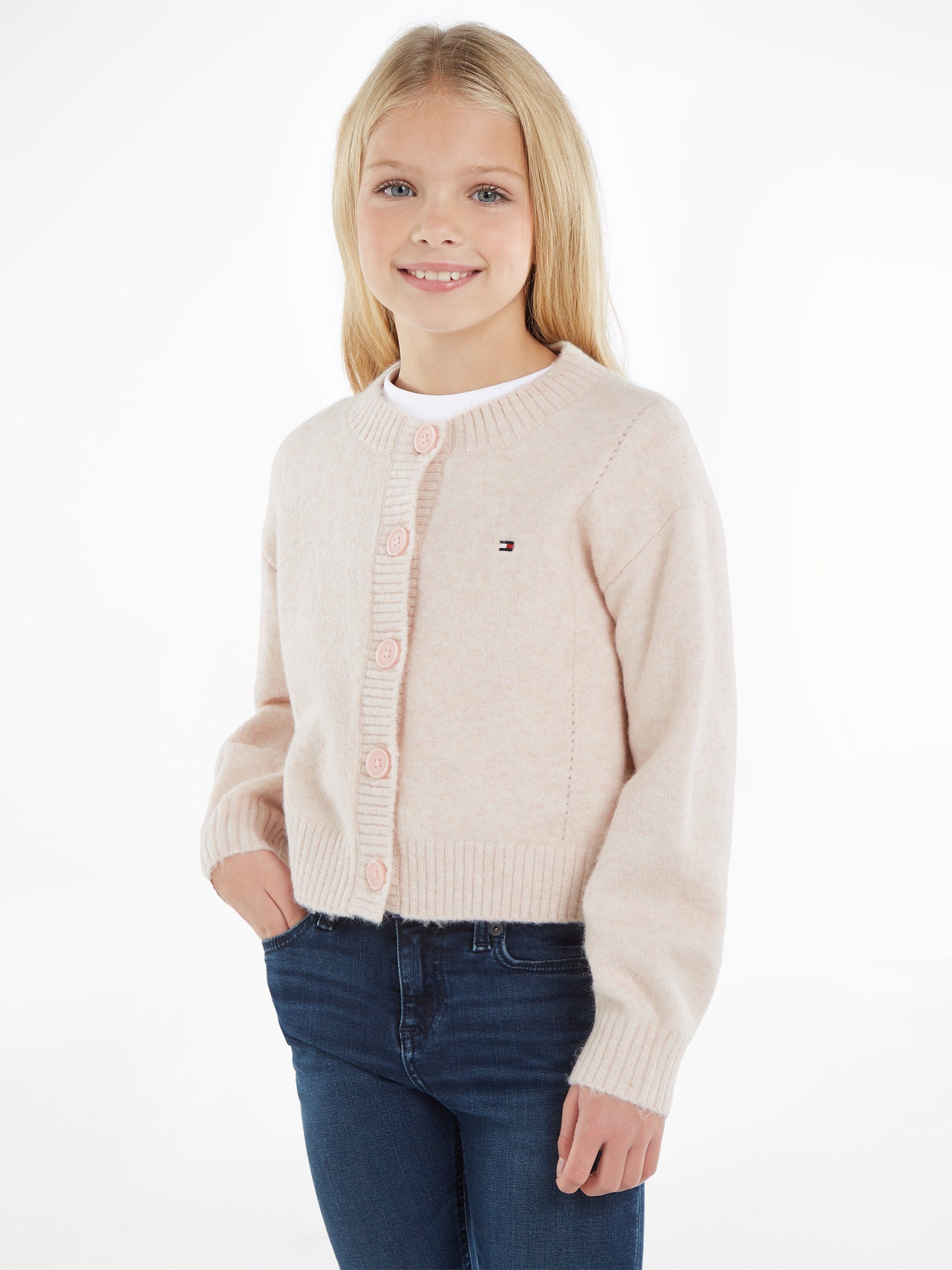 Tommy Hilfiger Strickjacke TOMMY POINTELLE CARDIGAN mit Tommy Hilfiger Logo-Flag