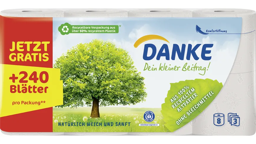 DANKE Toilettenpapier Recycling 3-lagig