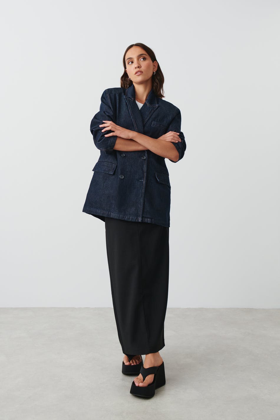 Oversized denim blazer