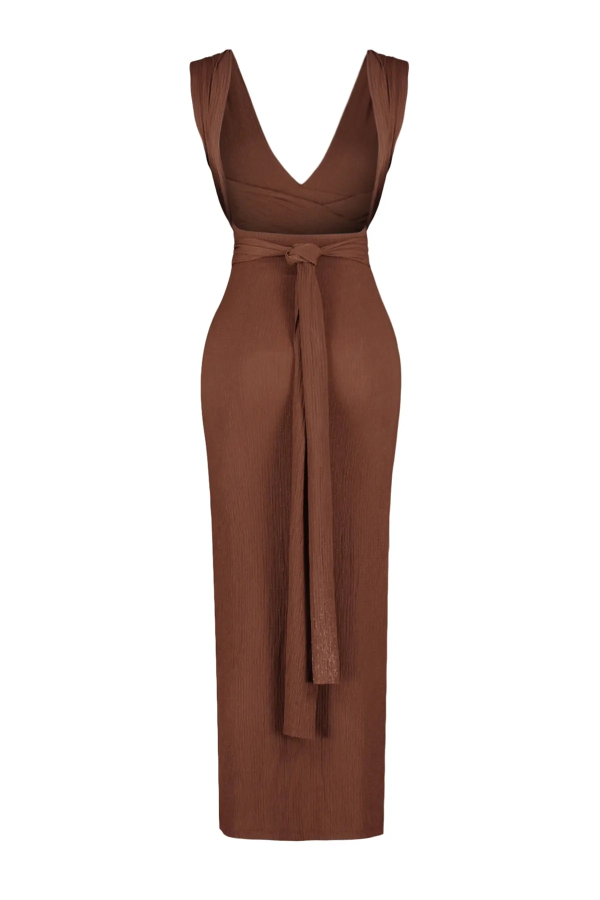 Trendyol Collection  Braunes, figurbetontes Maxi-Strandkleid mit Strickschnürung TBESS23EL00232