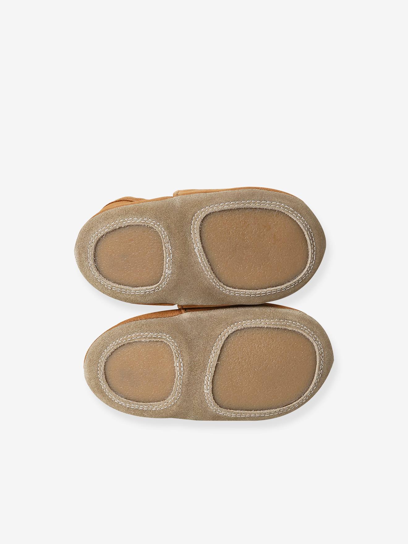 Chaussons élastiqués en cuir souple bébé chocolat