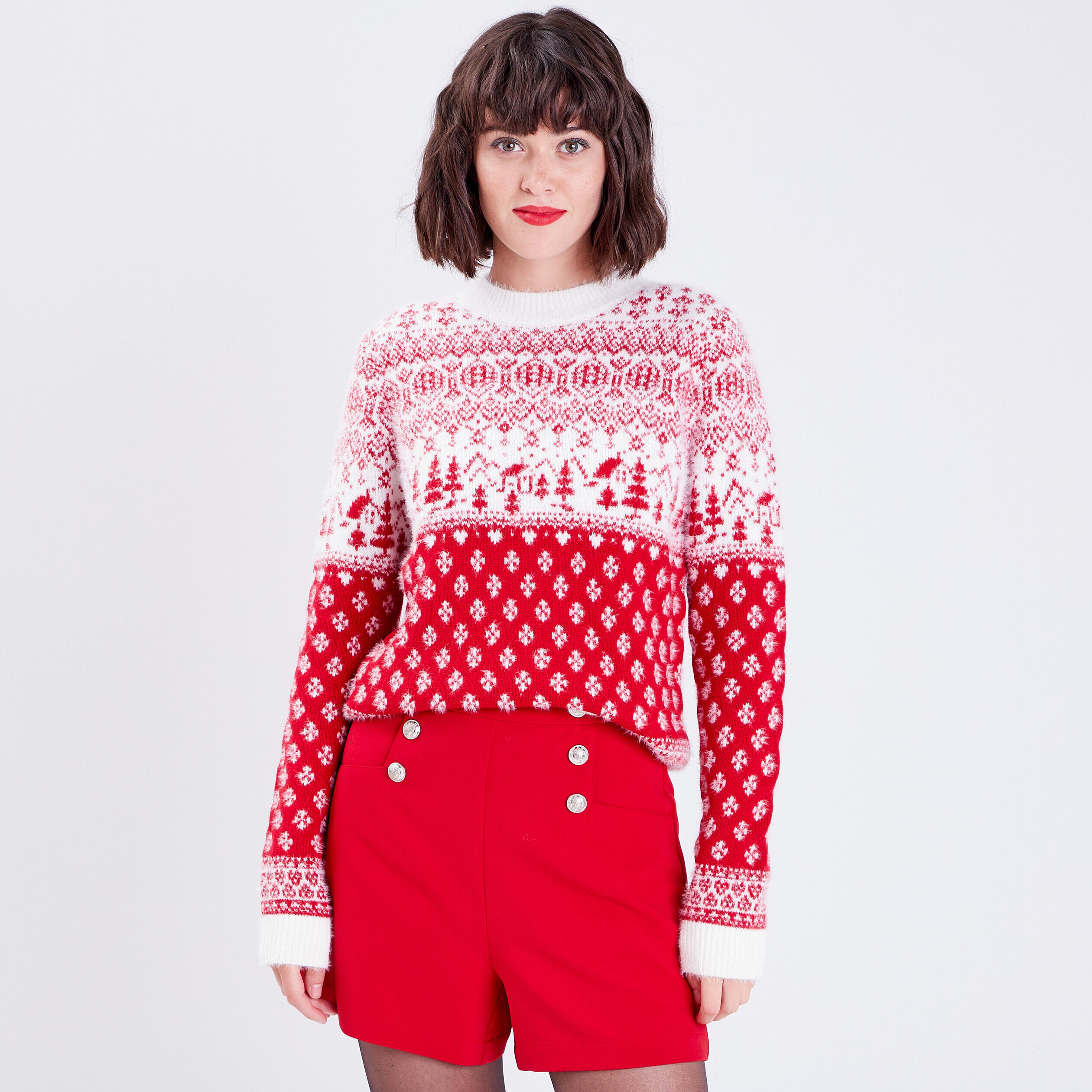 Pull avec col rond rouge femme | Cache Cache