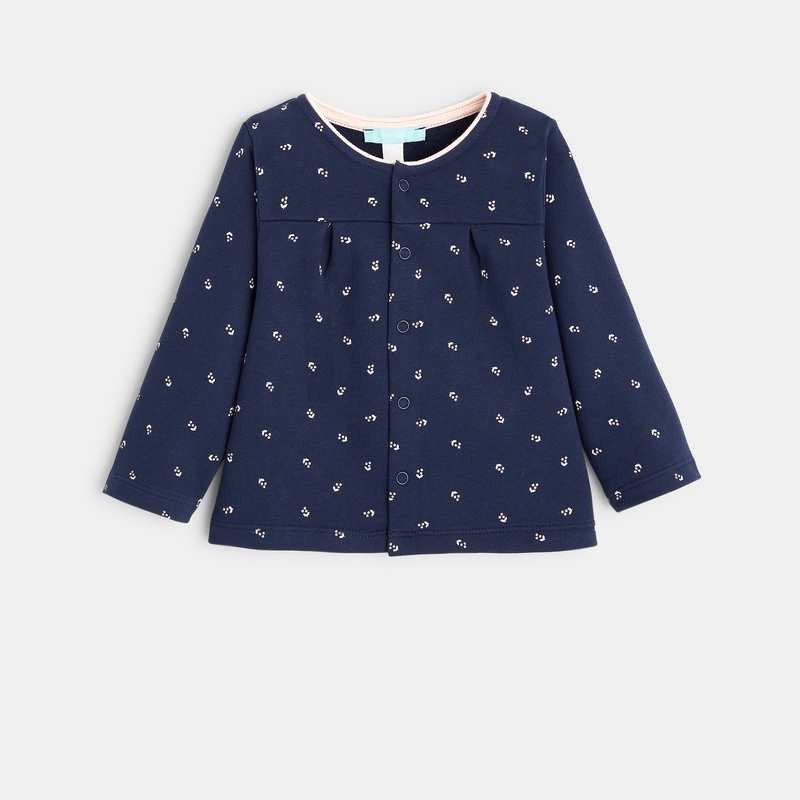 Gilet molleton fleuri bleu bébé fille
