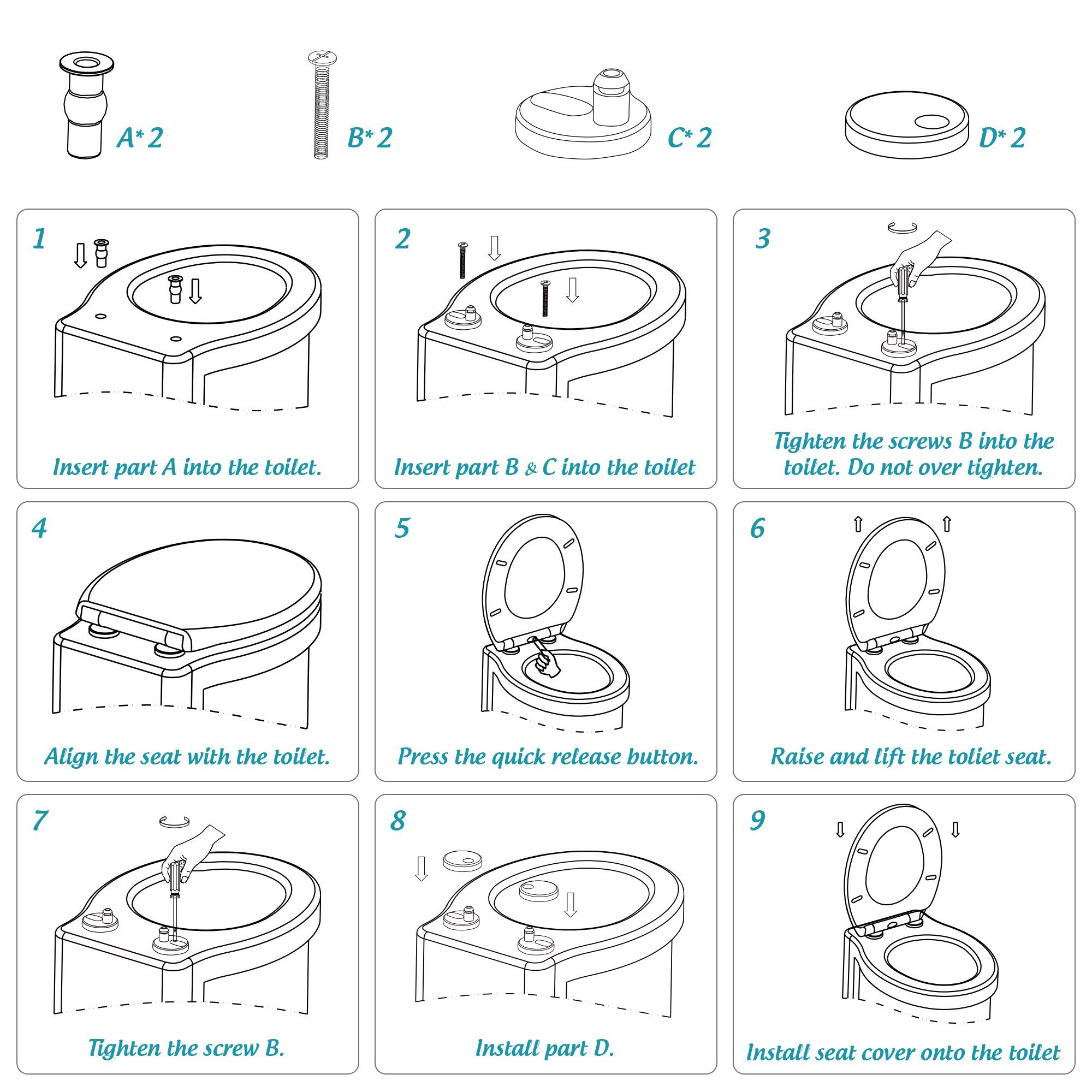 Homewit WC-Sitz Toilettendeckel WC Sitz mit Quick-Release-Funktion und Absenkautomatik (Set, 1-St., O-Form WC Deckel mit verstellbarem Scharnieren), Aus Harnstoff-Formaldehyd-Harzmaterial, Weiß