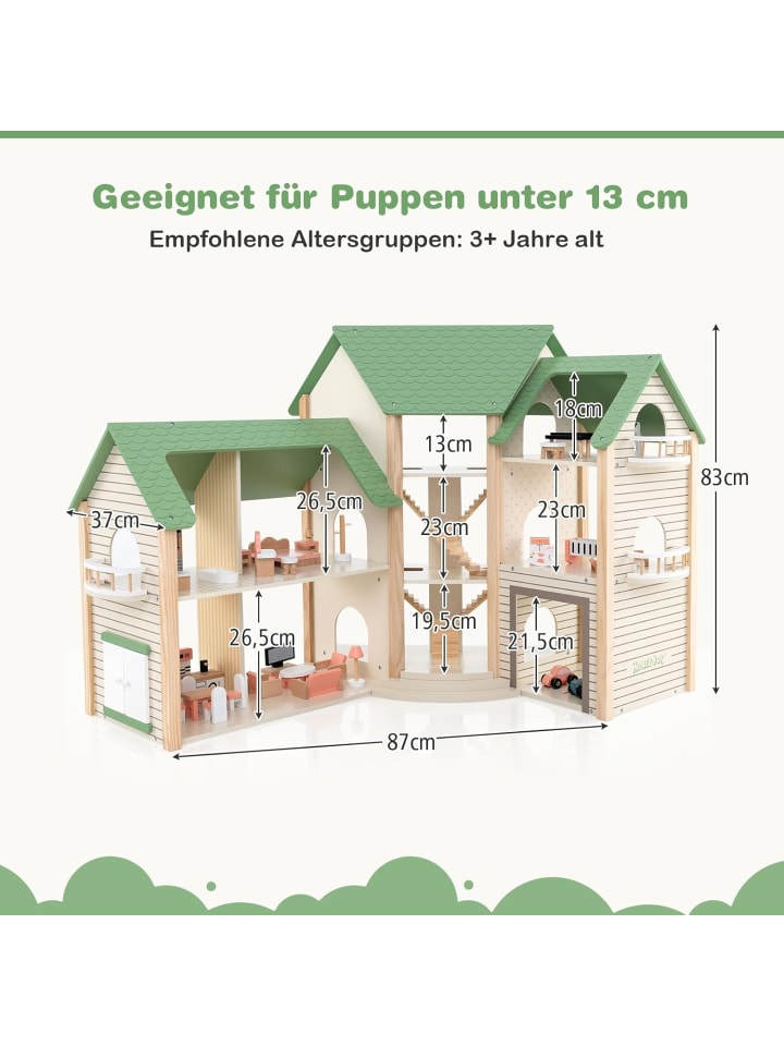 COSTWAY Puppenhaus Holz ab 3 Jahren in Grün günstig kaufen onesize