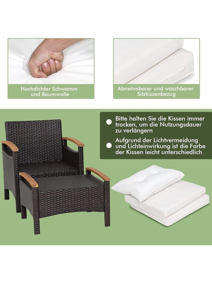 COSTWAY 5tlg. Polyrattan Gartenmöbel Set in Weiß günstig kaufen onesize