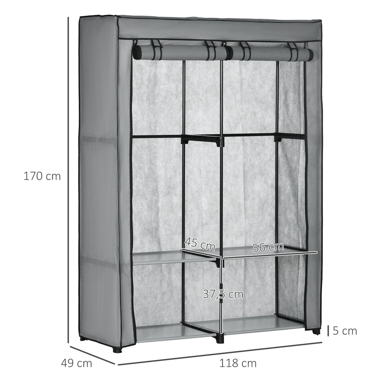 HOMCOM Kleiderschrank Stoffschrank mit Kleiderstangen, Faltschrank mit 4 Fächern