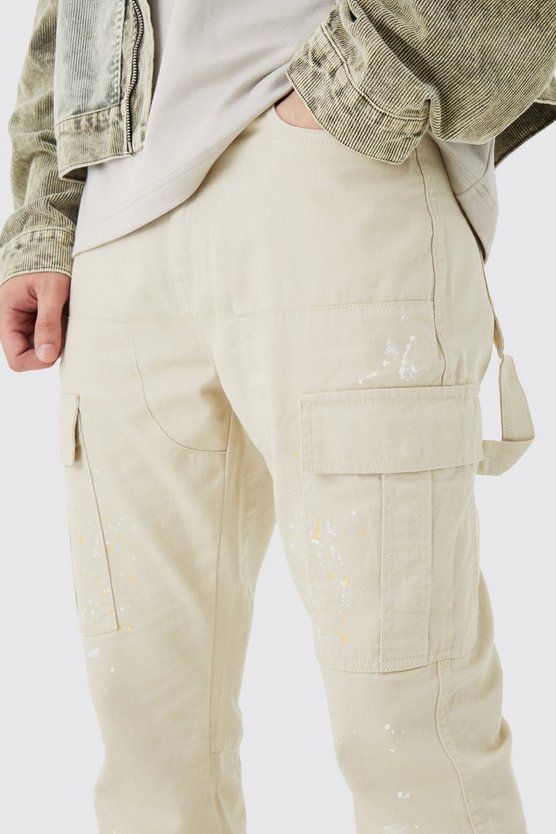 Tall Slim-Fit Cargo-Schlaghose mit Farbspritzern