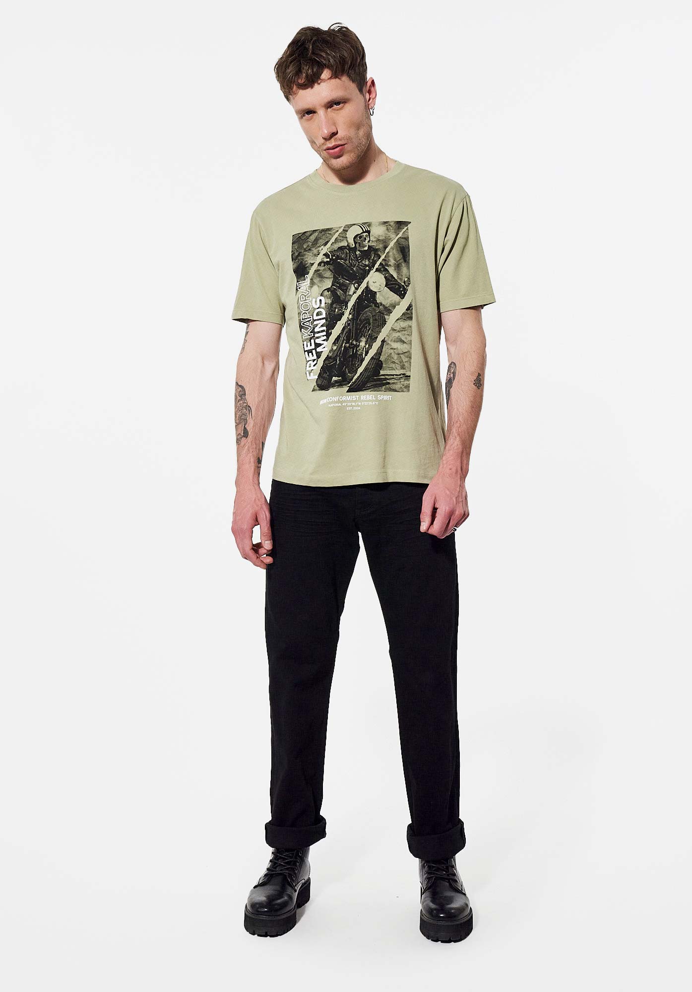 BLAZE  T-shirt kaki biker tête de mort Homme