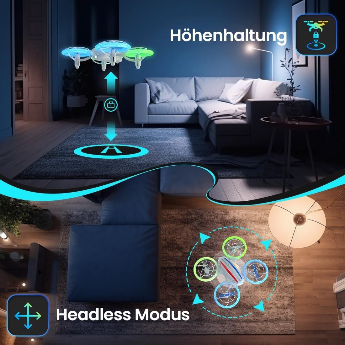 DEERC D23 Mini Drohne für Kinder,RC Quadrocopter mit 2 modulare Akkus Drohne (LED-Lichter 3D-Flips Höhenhaltung:Perfektes DrohnengeschenkfürAnfänger)