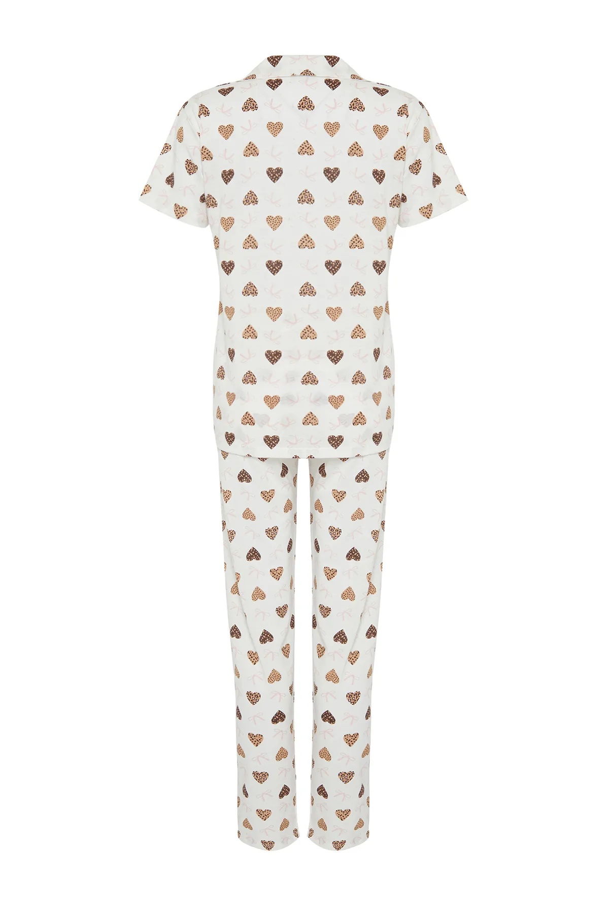 Trendyol Collection  Ecrufarbenes Pyjama-Set aus Baumwollstrick mit Herzen THMSS24PT00338