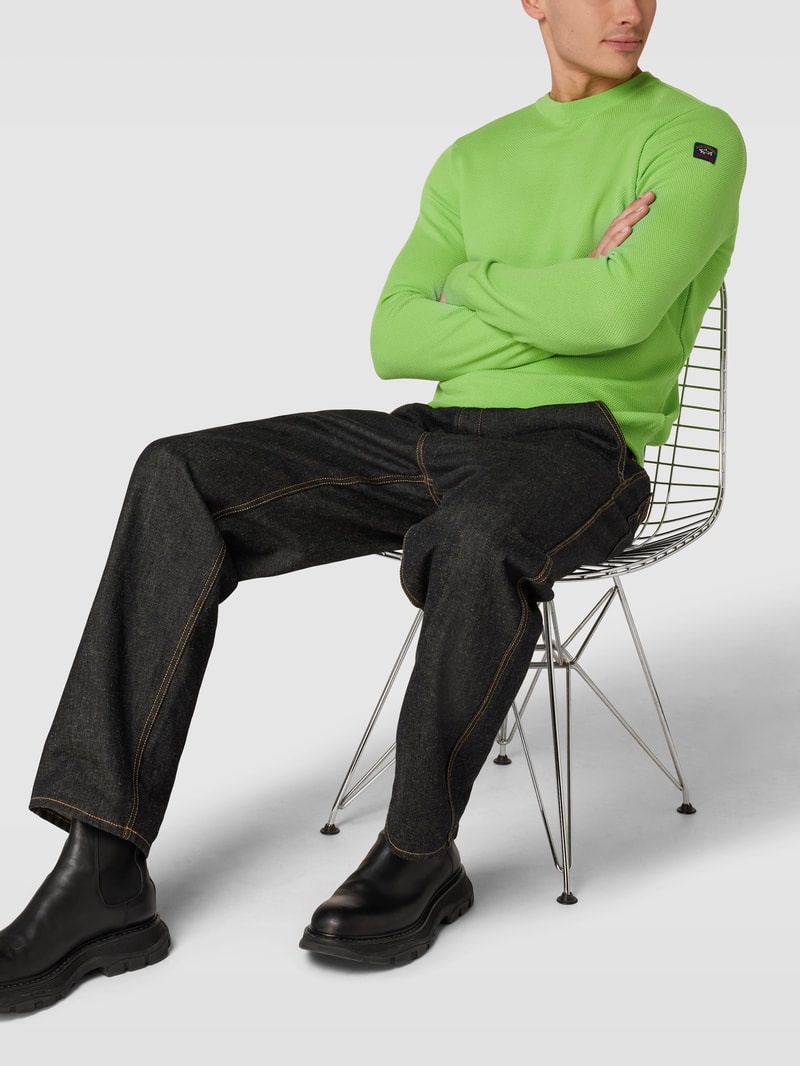 Strickpullover mit Label-Patch in neon grün
