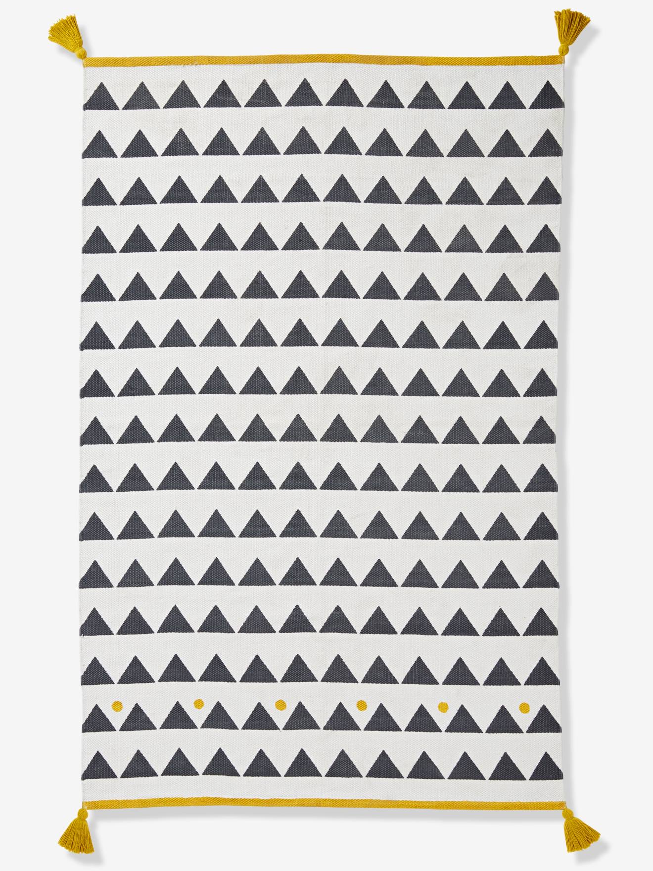 Tapis à pompons et triangles Atlas noir et blanc