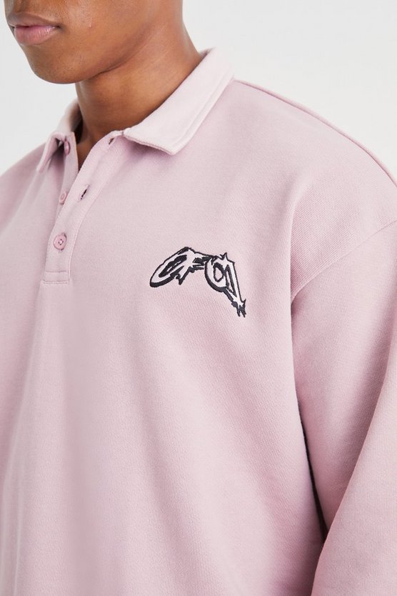 Kastiges Oversize Poloshirt mit Stickerei
