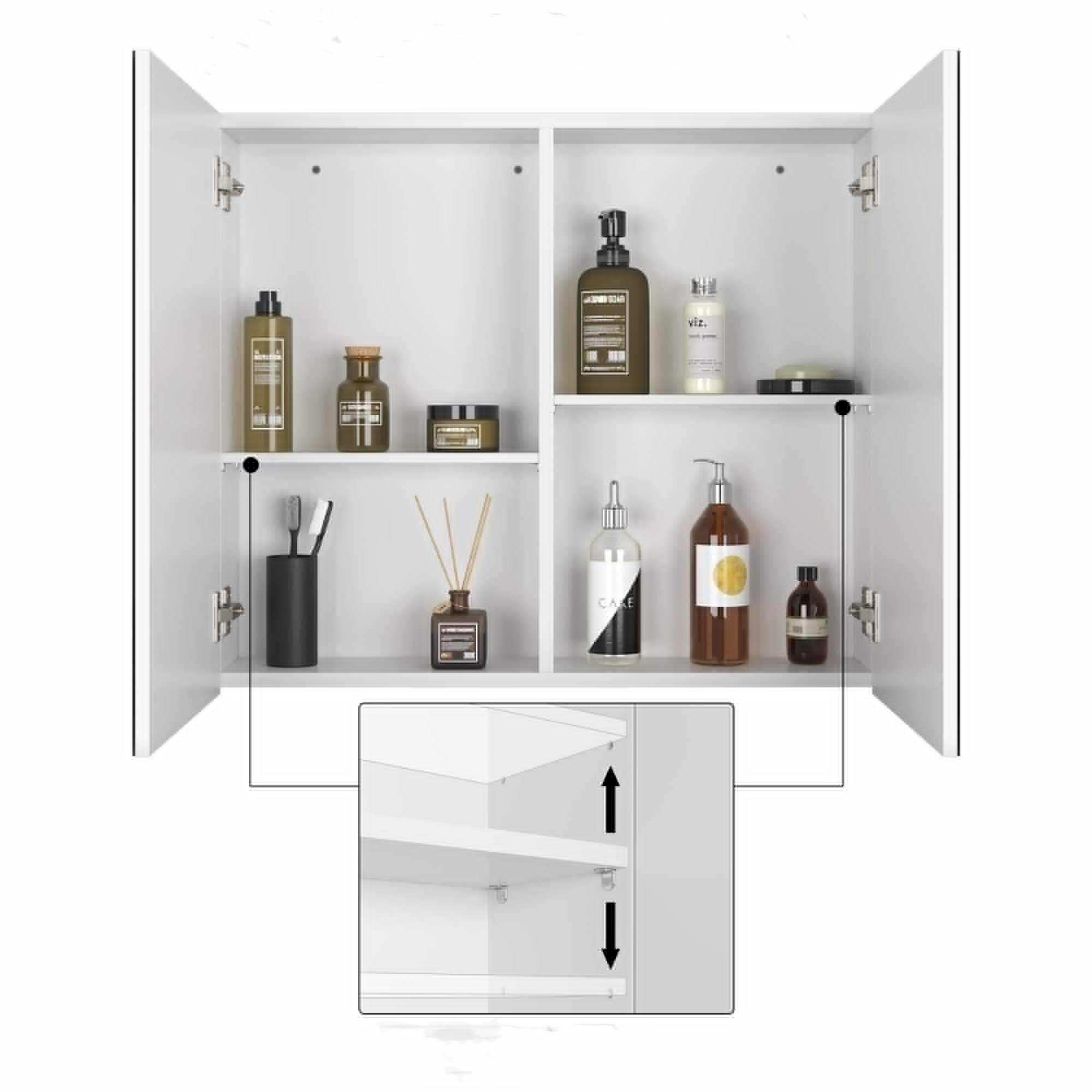 Homfa Spiegelschrank Badezimmerschrank mit 4 Fächern, Breite 70 cm, weiß, Holz