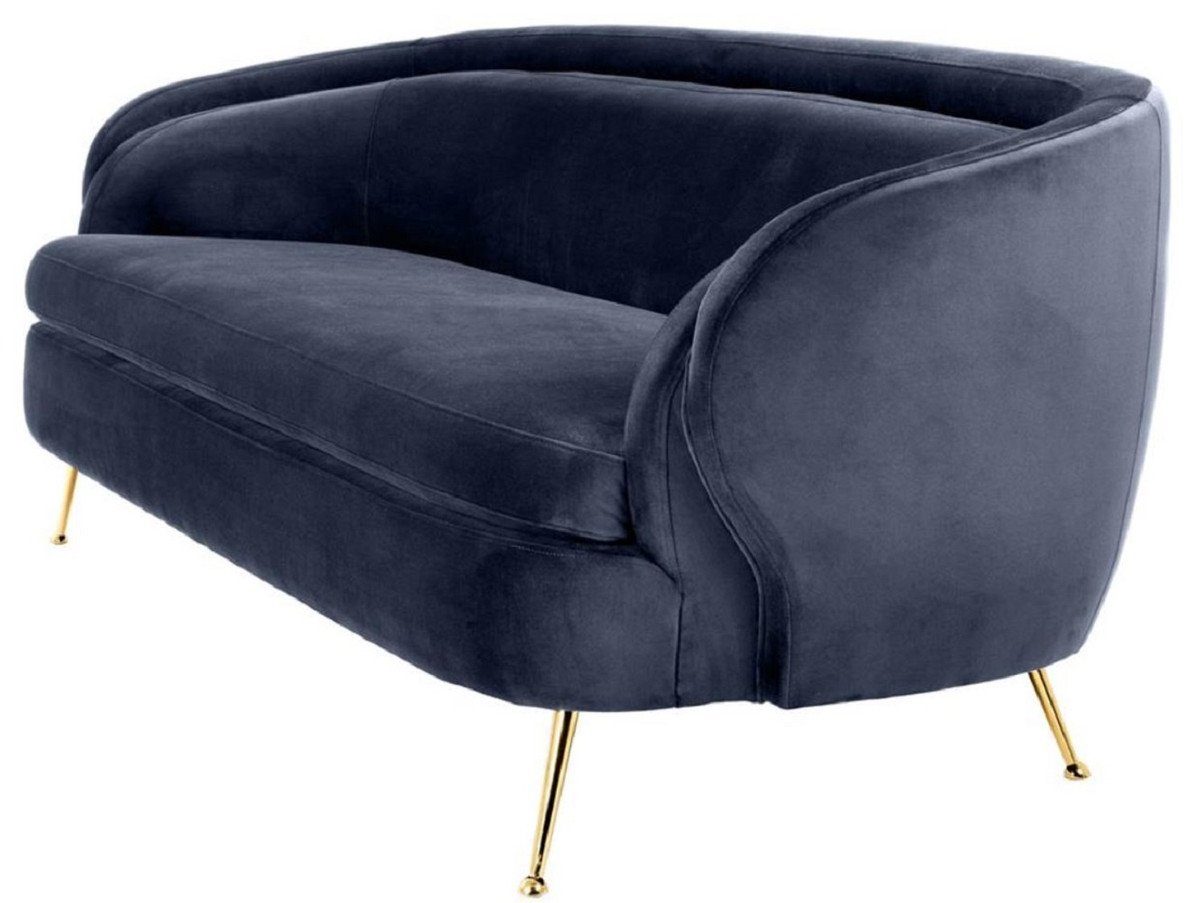 Casa Padrino Loungesofa Luxus Wohnzimmer Samtsofa Mitternachtsblau / Messingfarben 220 x 85 x H. 77 cm - Luxus Möbel