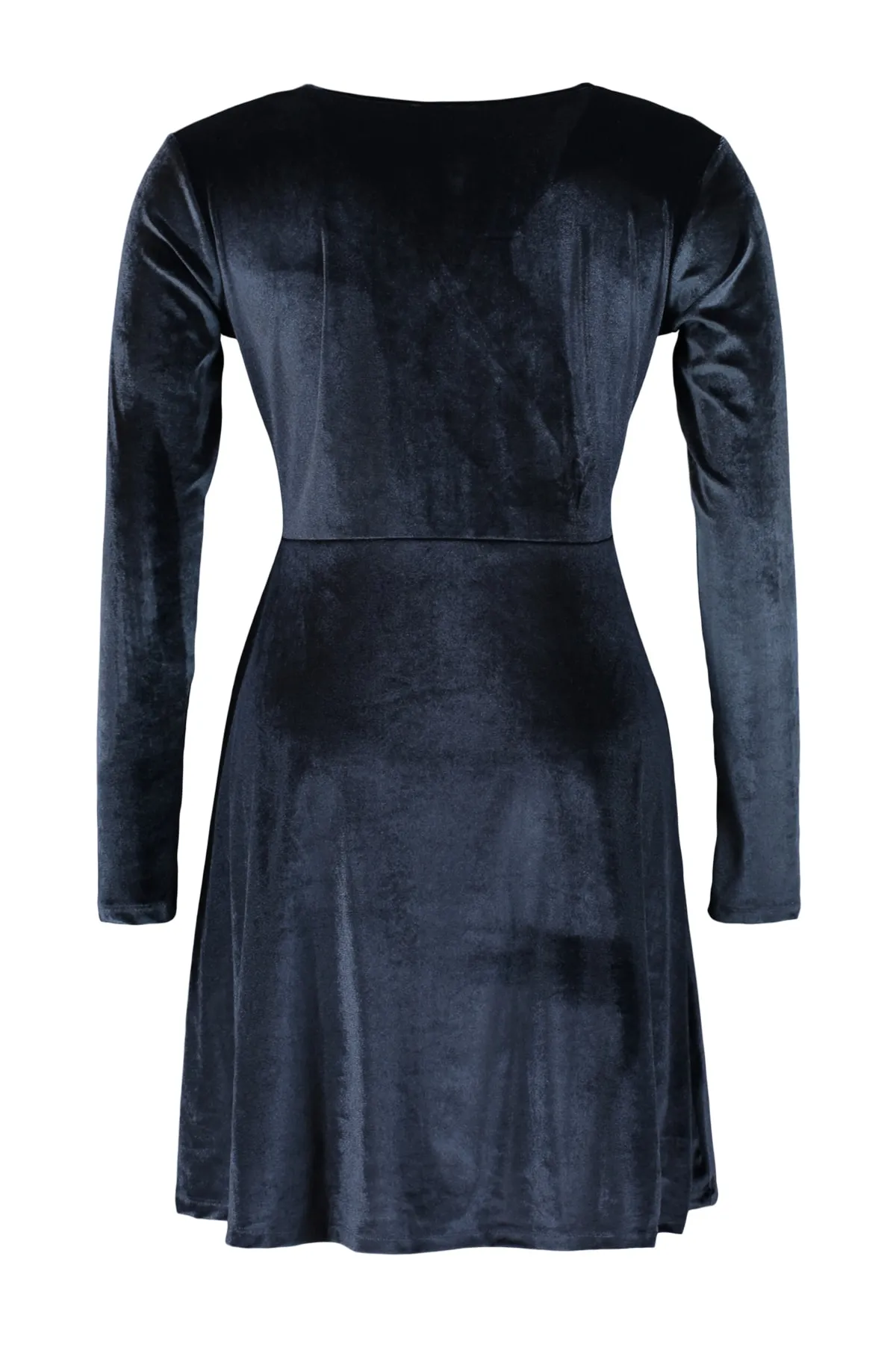 Trendyol Curve  Schwarzes Strickkleid aus Samt mit zweireihigem Kragen und Kragen TBBAW23AH00117