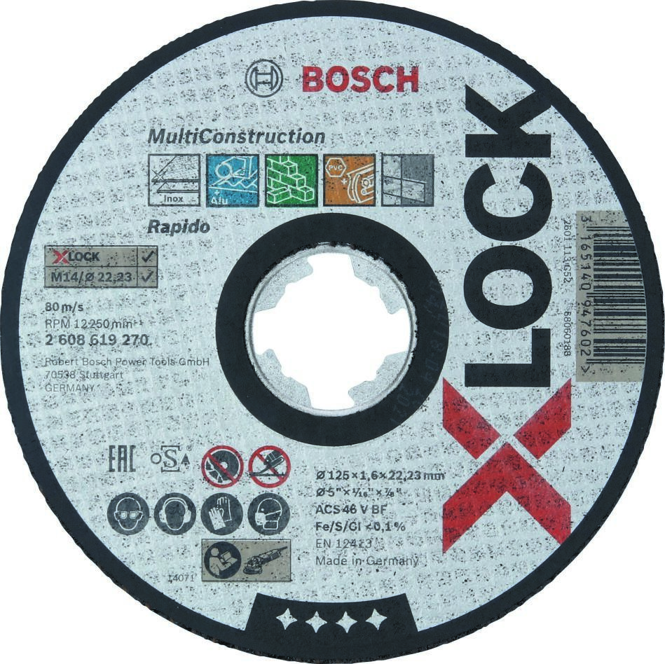 Bosch Blue Zubehör 2608619270 X-LOCK Trennscheibe Multi Material 125 mm x 1,6 mm ACS 46 V BF