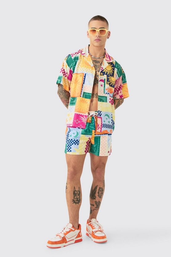 Hemd & Badehose mit Palmen-Print