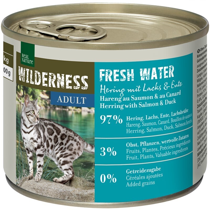 REAL NATURE Nassfutter REAL NATURE WILDERNESS Adult Fresh Water Hering mit Lachs & Ente 24x200 g