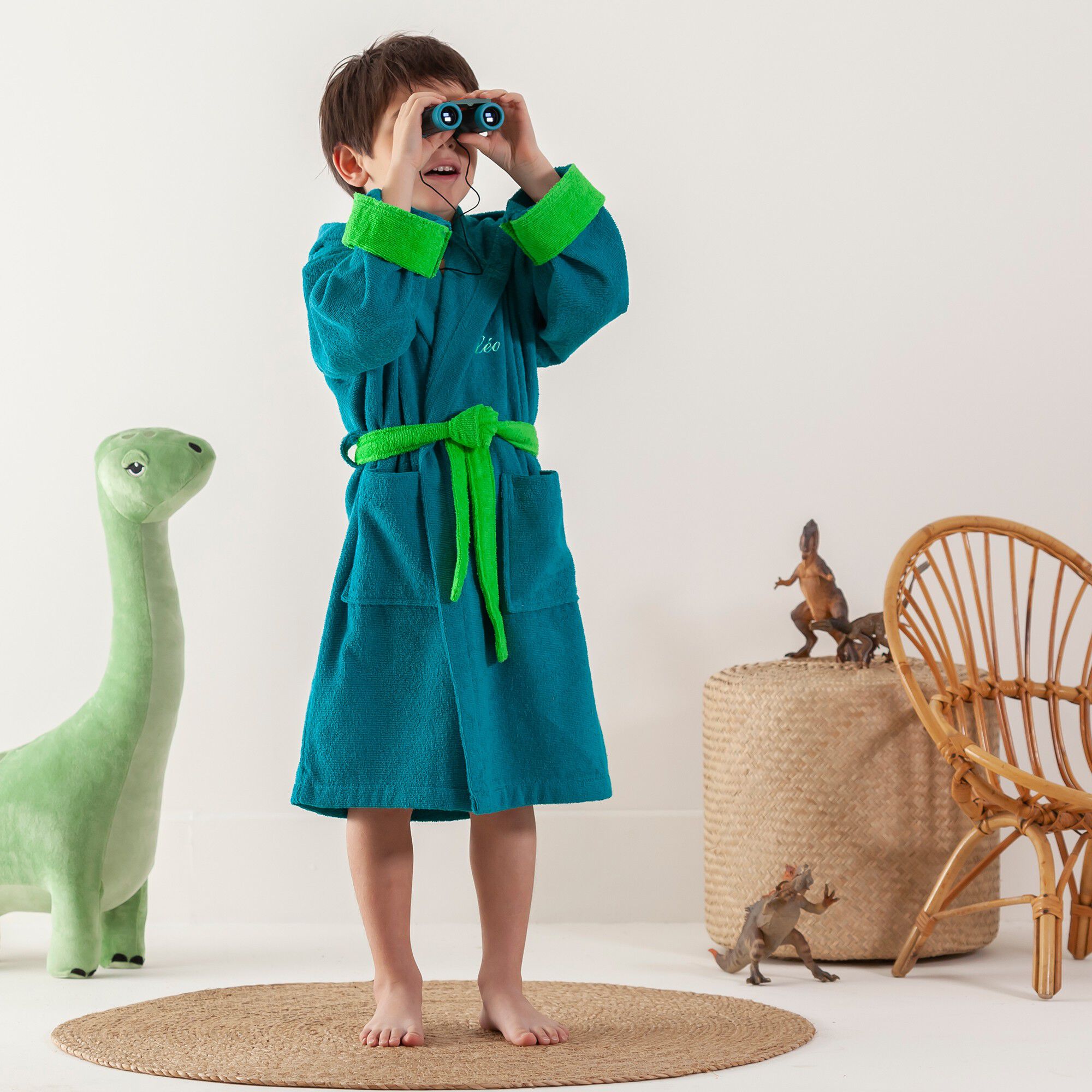 Peignoir de bain personnalisable à capuche dinosaure