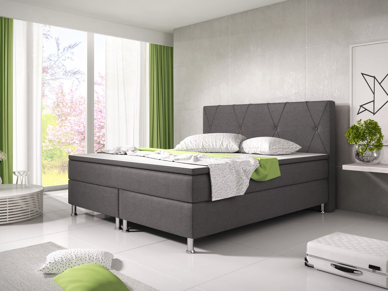 IHG Boxspringbett Boston 180x200 Webstoff Anthrazit
