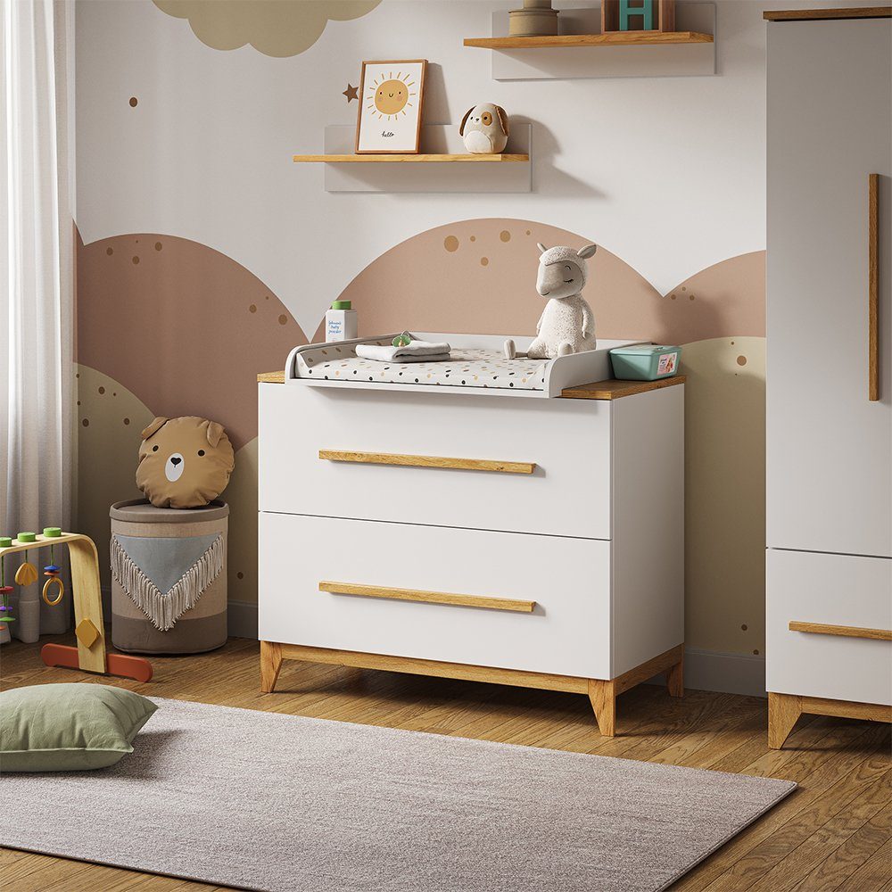 VitaliSpa® Wickelkommode Wickeltisch Malia Weiß Eiche