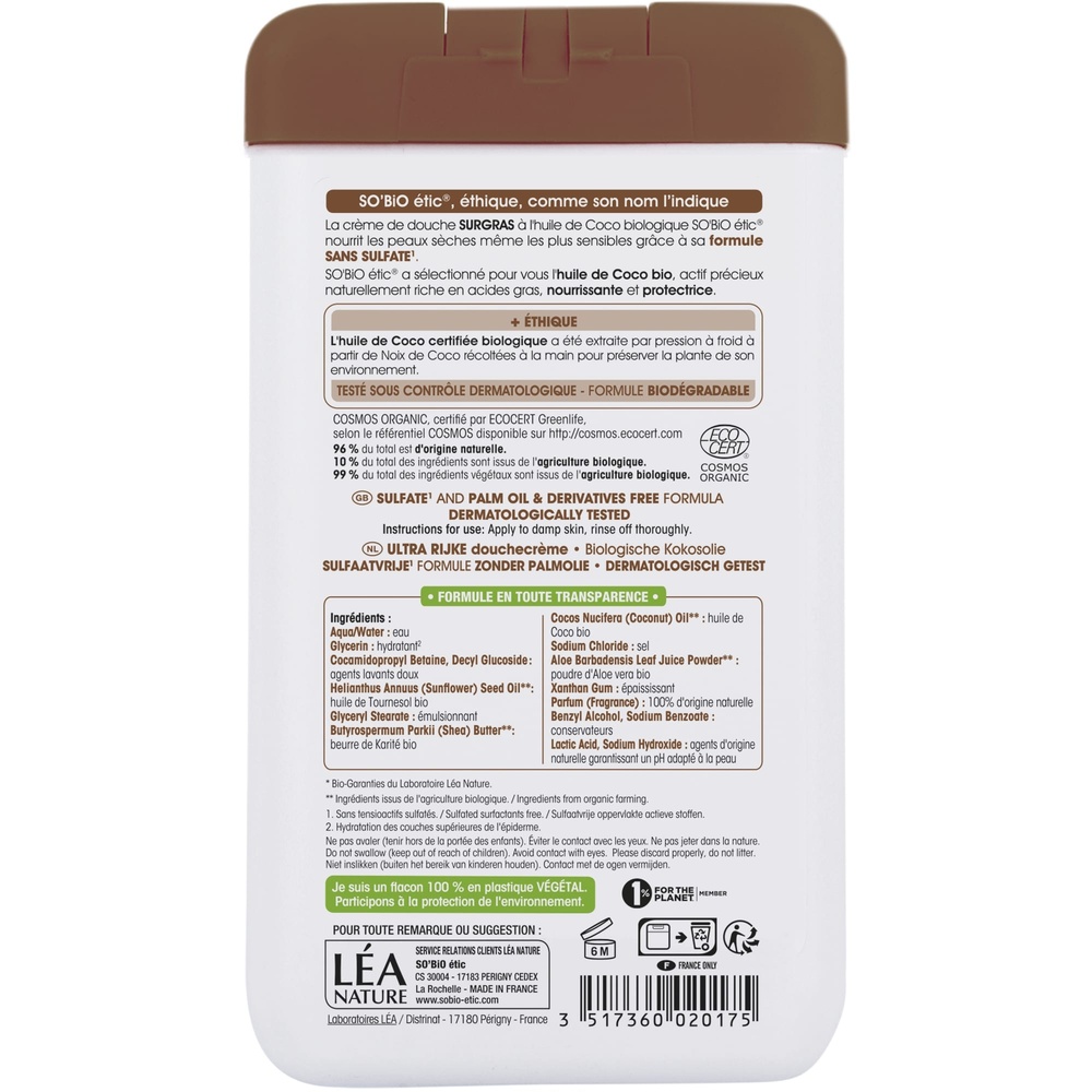 LÉA NATURE SO BiO étic Douche crème surgras, à l'huile de Cocobio, nourrit Douche crème