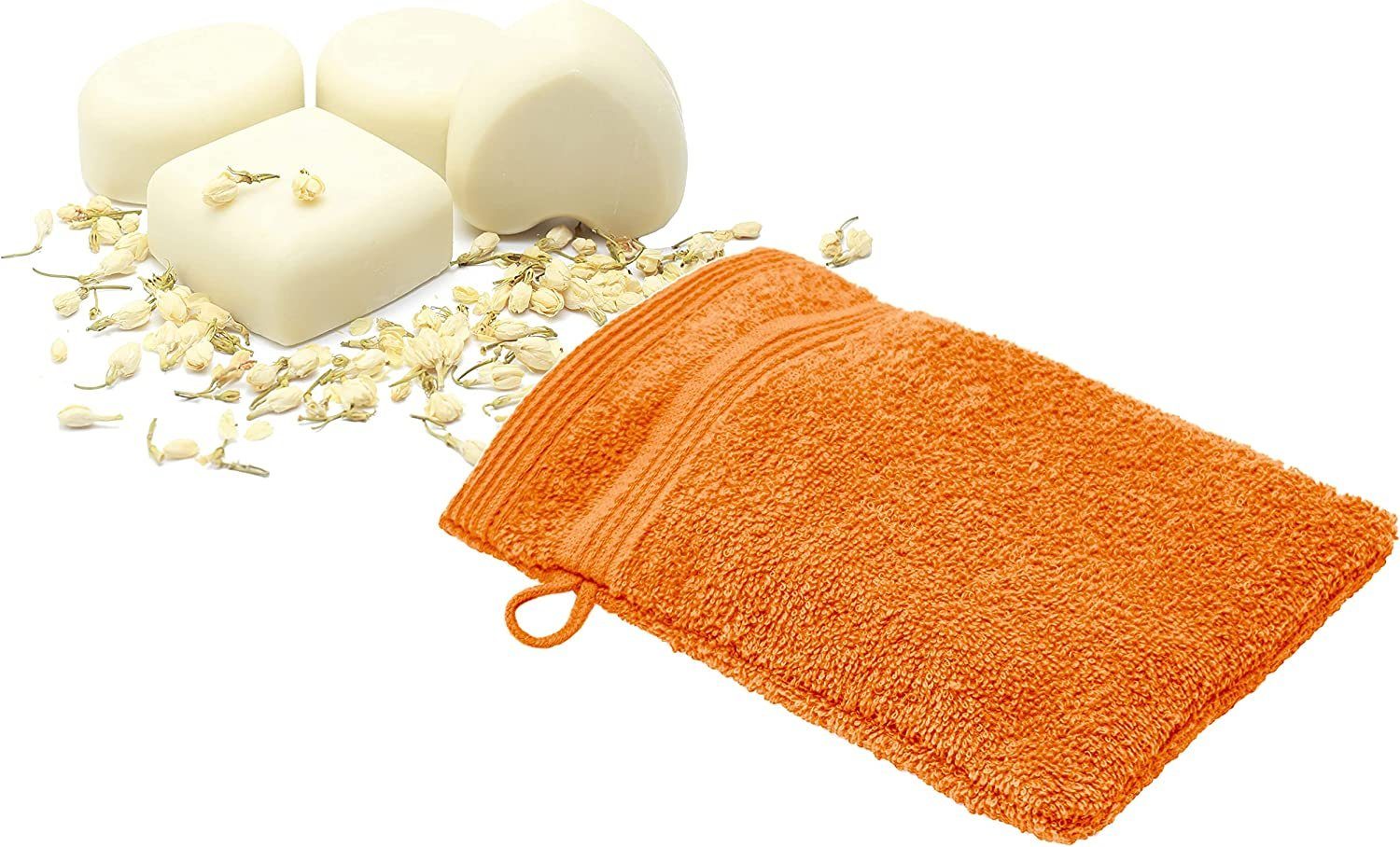 Lashuma Waschhandschuh London (4-tlg), Einfarbige Waschtücher 16x21 cm orange
