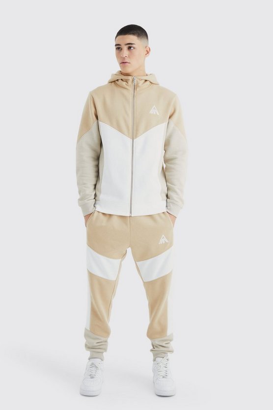 Slim-Fit Man Colorblock Trainingsanzug mit Kapuze und Trichterkragen