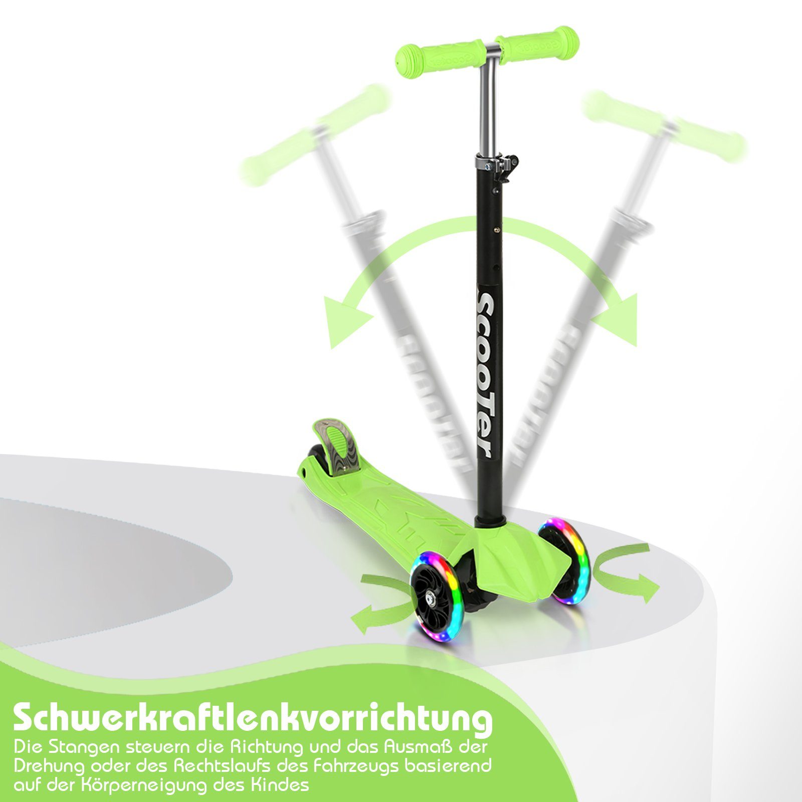 TolleTour Scooter Kinderroller Tretroller LED-Räder bis 50 kg Höhenverstellbar