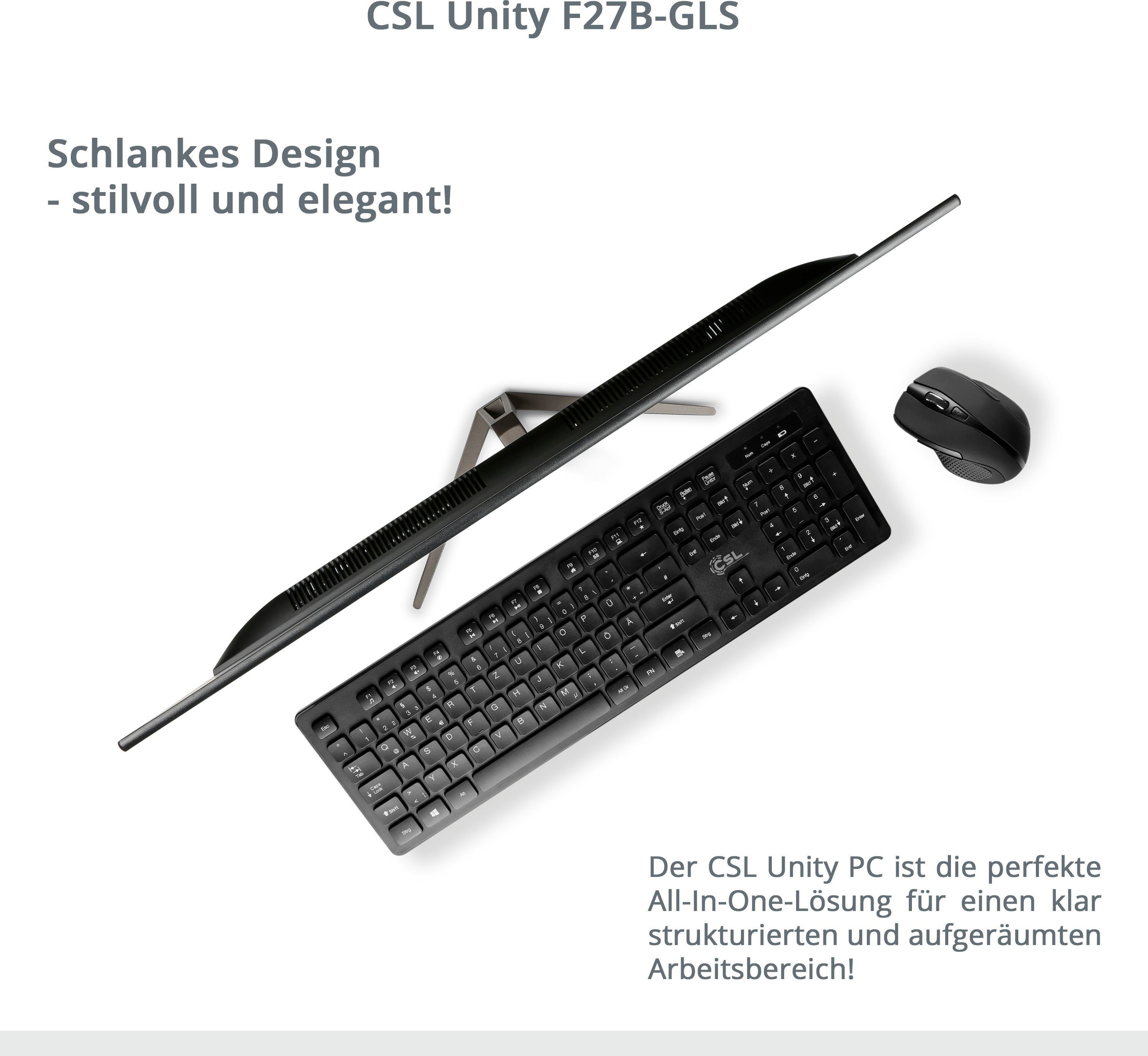 CSL Unity F27-GLS mit Windows 10 Pro All-in-One PC (27 Zoll, Intel® Celeron Celeron® N4120, UHD Graphics 600, 8 GB RAM, 256 GB SSD)