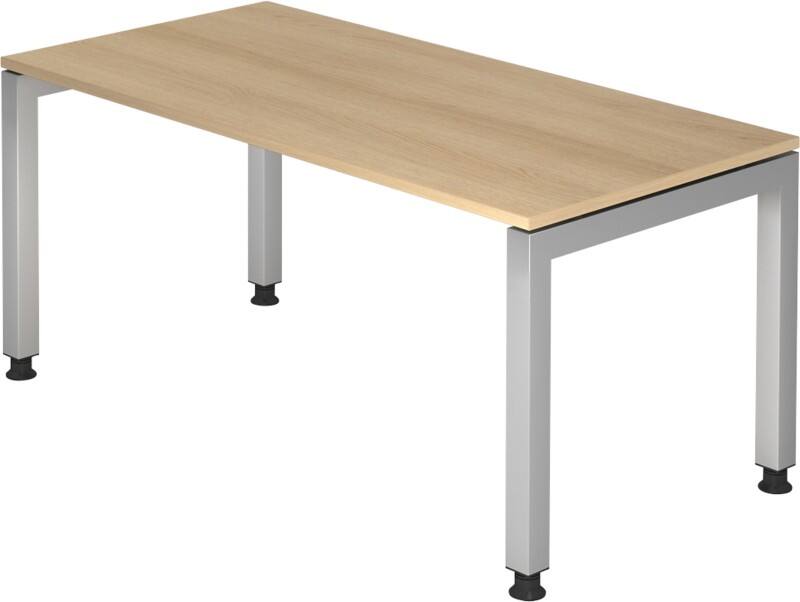 Hammerbacher J Serie Höhenverstellbar Schreibtisch Rechteckig Eiche Holz Silber 4 Füße 1.600 x 680 mm