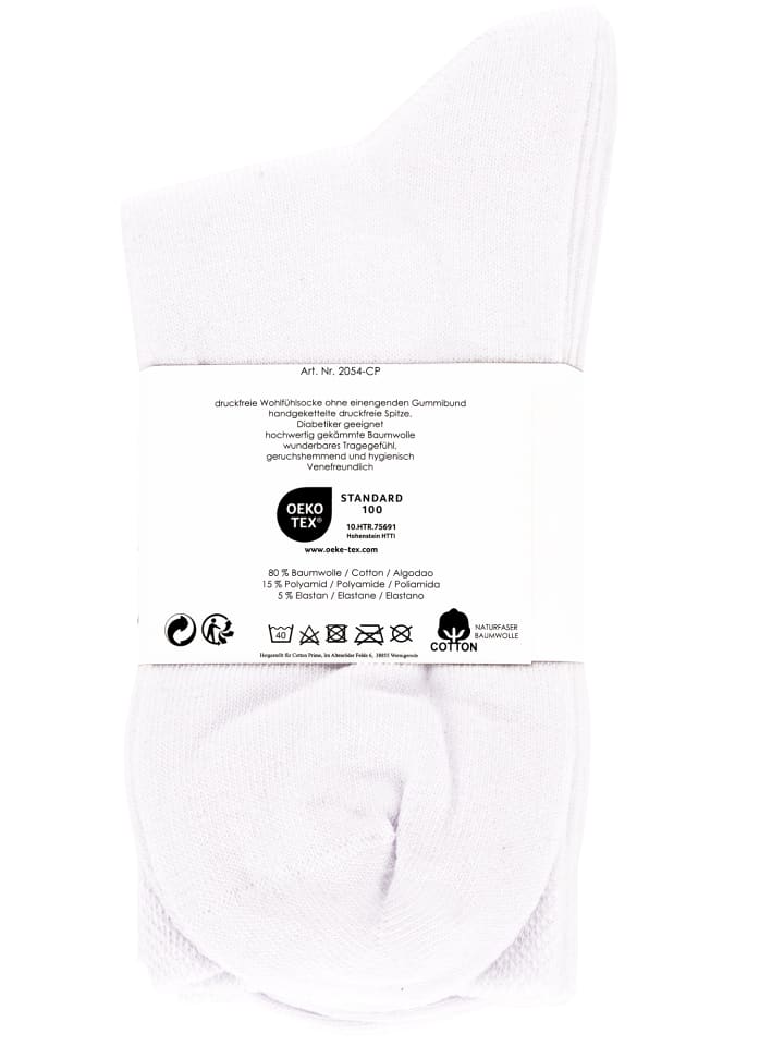 Cotton Prime® 10 Paar Komfortsocken ohne Bund Gesundheitssocken aus  Baumwolle in weiss günstig kaufen
